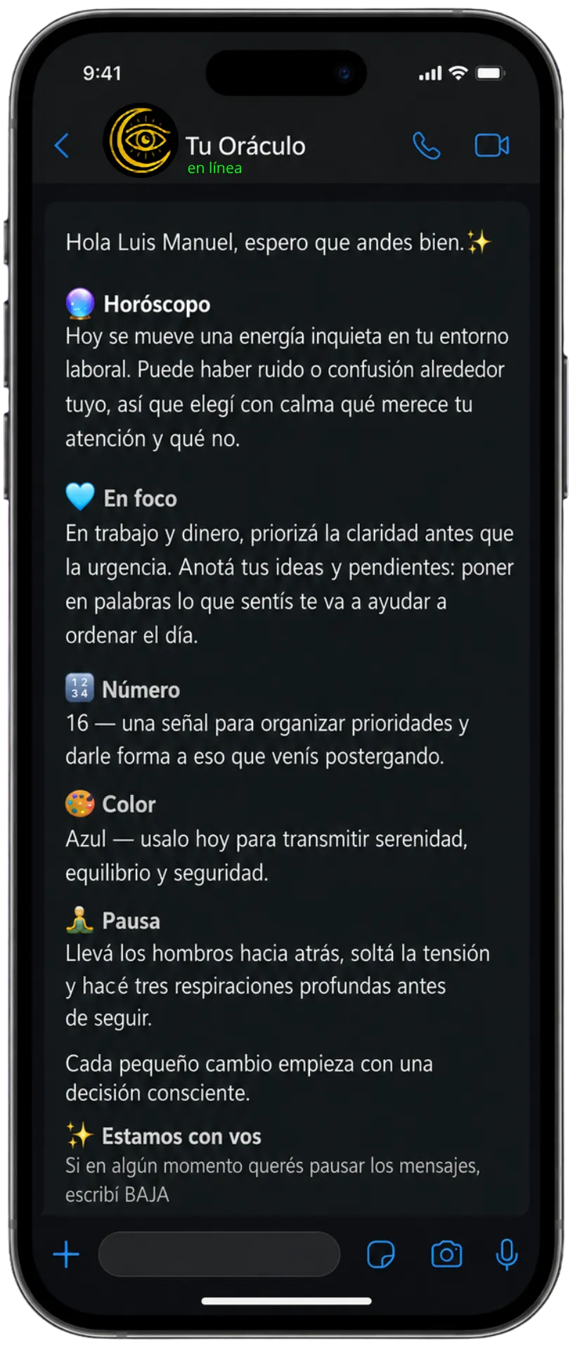 Ejemplo de mensaje en WhatsApp